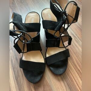 Merona black strappy wedge heel.